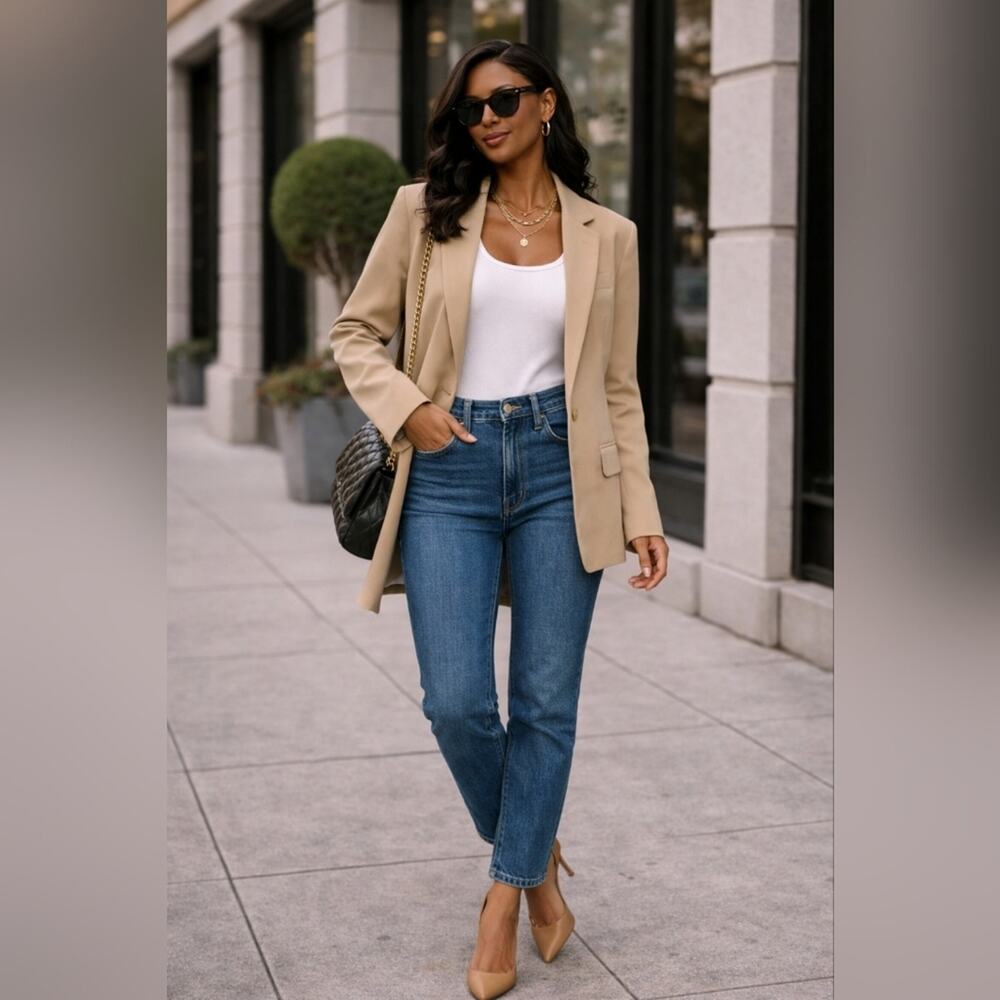 Chic Oversized Neutral Tan Blazer | Effortless Capsule Wardrobe Essential - Picture 3 of 8